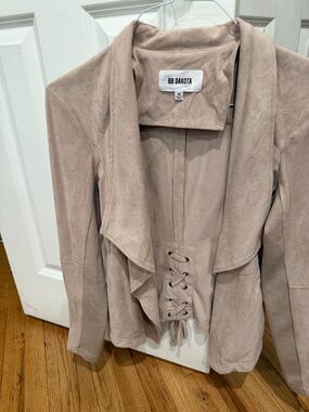 BB Dakota Taupe Draped Lace-Up Suede-Look Jacket